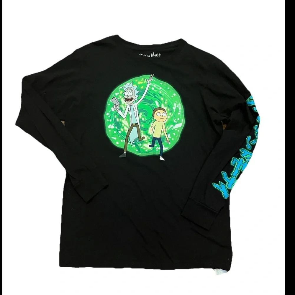 Adult Swim & Ripple Junction Rick & Morty Adult Black Long Sleeve Shirt Top